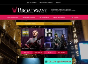 How broadway.org looks like on a tablet such as an iPad.