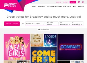 How broadwayinbound.com looks like on a tablet such as an iPad.