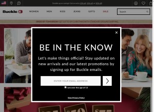 How buckle.com looks like on a tablet such as an iPad.