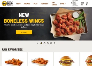 How buffalowildwings.com looks like on a tablet such as an iPad.