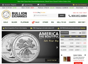 How bullionexchanges.com looks like on a tablet such as an iPad.
