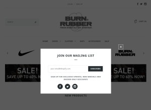 How burnrubbersneakers.com looks like on a tablet such as an iPad.