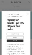 How burton.com looks like on a mobile device such as an iPhone.