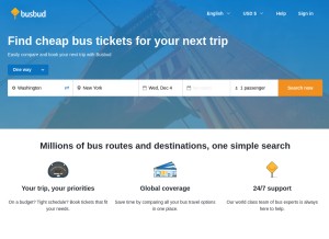How busbud.com looks like on a tablet such as an iPad.