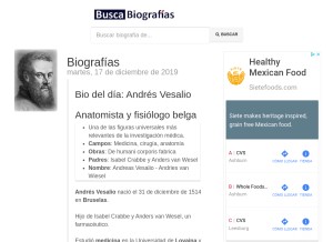 How buscabiografias.com looks like on a tablet such as an iPad.