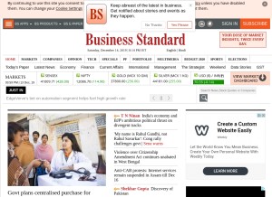How business-standard.com looks like on a tablet such as an iPad.