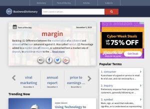 How businessdictionary.com looks like on a tablet such as an iPad.