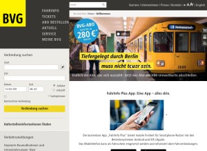How bvg.de looks like on a tablet such as an iPad.