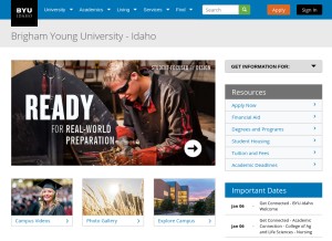 How byui.edu looks like on a tablet such as an iPad.