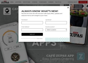 How cafezupas.com looks like on a tablet such as an iPad.