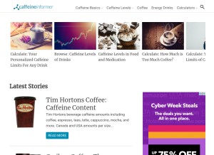 How caffeineinformer.com looks like on a tablet such as an iPad.