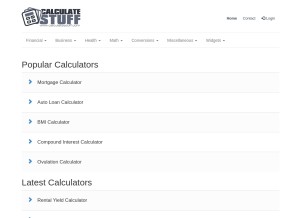 How calculatestuff.com looks like on a tablet such as an iPad.