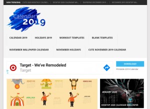 How calendar2019i.com looks like on a tablet such as an iPad.
