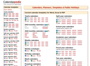 How calendarpedia.com looks like on a tablet such as an iPad.
