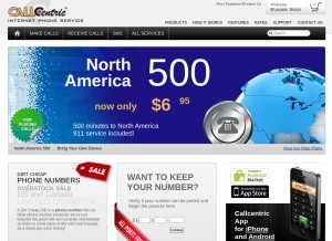 How callcentric.com looks like on a tablet such as an iPad.