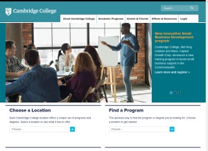 How cambridgecollege.edu looks like on a tablet such as an iPad.