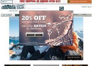 How campmor.com looks like on a tablet such as an iPad.