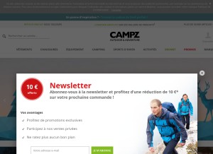 How campz.fr looks like on a tablet such as an iPad.