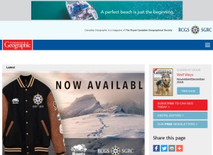 How canadiangeographic.ca looks like on a tablet such as an iPad.