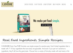 How canidae.com looks like on a tablet such as an iPad.