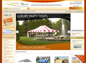 How canopymart.com looks like on a tablet such as an iPad.