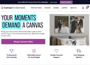 How canvasondemand.com looks like on a tablet such as an iPad.