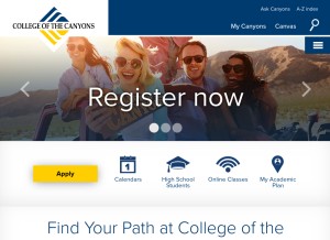 How canyons.edu looks like on a tablet such as an iPad.