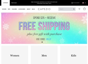 How capezio.com looks like on a tablet such as an iPad.