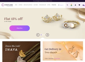 How caratlane.com looks like on a tablet such as an iPad.