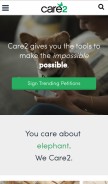 How care2.com looks like on a mobile device such as an iPhone.