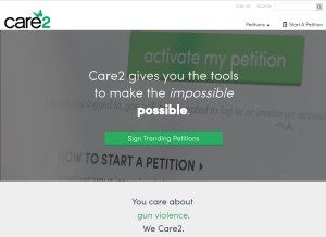How care2.com looks like on a tablet such as an iPad.