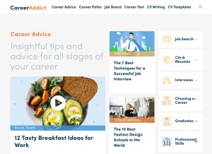 How careeraddict.com looks like on a tablet such as an iPad.