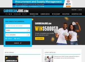 How caribbeanjobs.com looks like on a tablet such as an iPad.