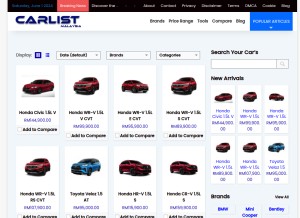 How carlistmalaysia.com looks like on a tablet such as an iPad.