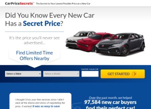 How carpricesecrets.com looks like on a tablet such as an iPad.