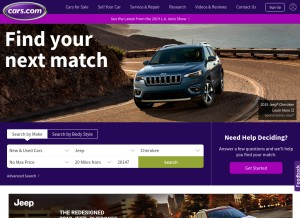 How cars.com looks like on a tablet such as an iPad.