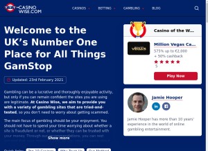 How casino-wise.com looks like on a tablet such as an iPad.