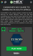 How casinohex.co.za looks like on a mobile device such as an iPhone.