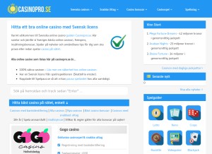 How casinopro.se looks like on a tablet such as an iPad.