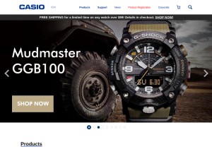 How casio.com looks like on a tablet such as an iPad.