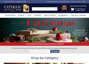 How catholicgiftsandmore.com looks like on a tablet such as an iPad.