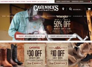 How cavenders.com looks like on a tablet such as an iPad.