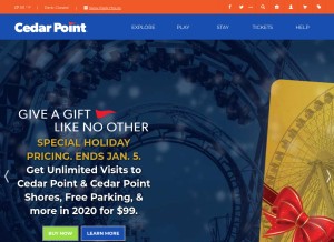 How cedarpoint.com looks like on a tablet such as an iPad.