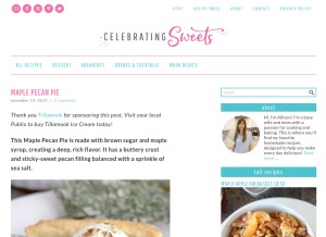 How celebratingsweets.com looks like on a tablet such as an iPad.