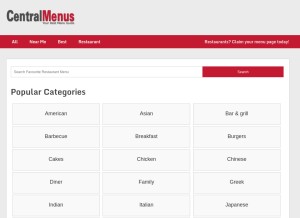 How centralmenus.com looks like on a tablet such as an iPad.