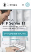 How cerberusftp.com looks like on a mobile device such as an iPhone.