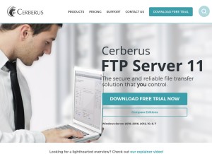 How cerberusftp.com looks like on a tablet such as an iPad.