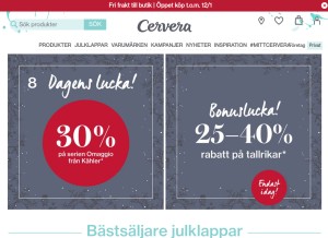How cervera.se looks like on a tablet such as an iPad.
