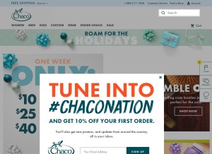 How chacos.com looks like on a tablet such as an iPad.