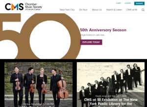 How chambermusicsociety.org looks like on a tablet such as an iPad.
